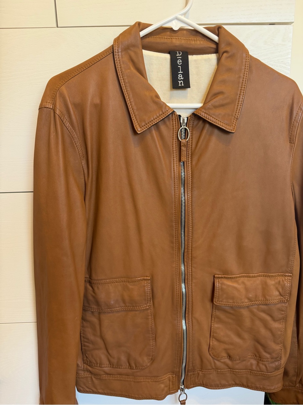 Delan Men's  Brown Leather Jacket Medium